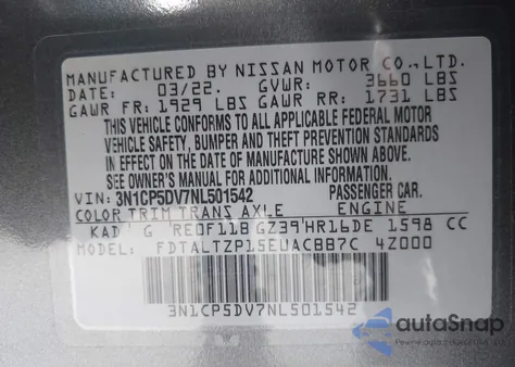 2022 Nissan Kicks Sr Xtronic Cvt from USA, damaged, VIN 3N1CP5DV7NL501542